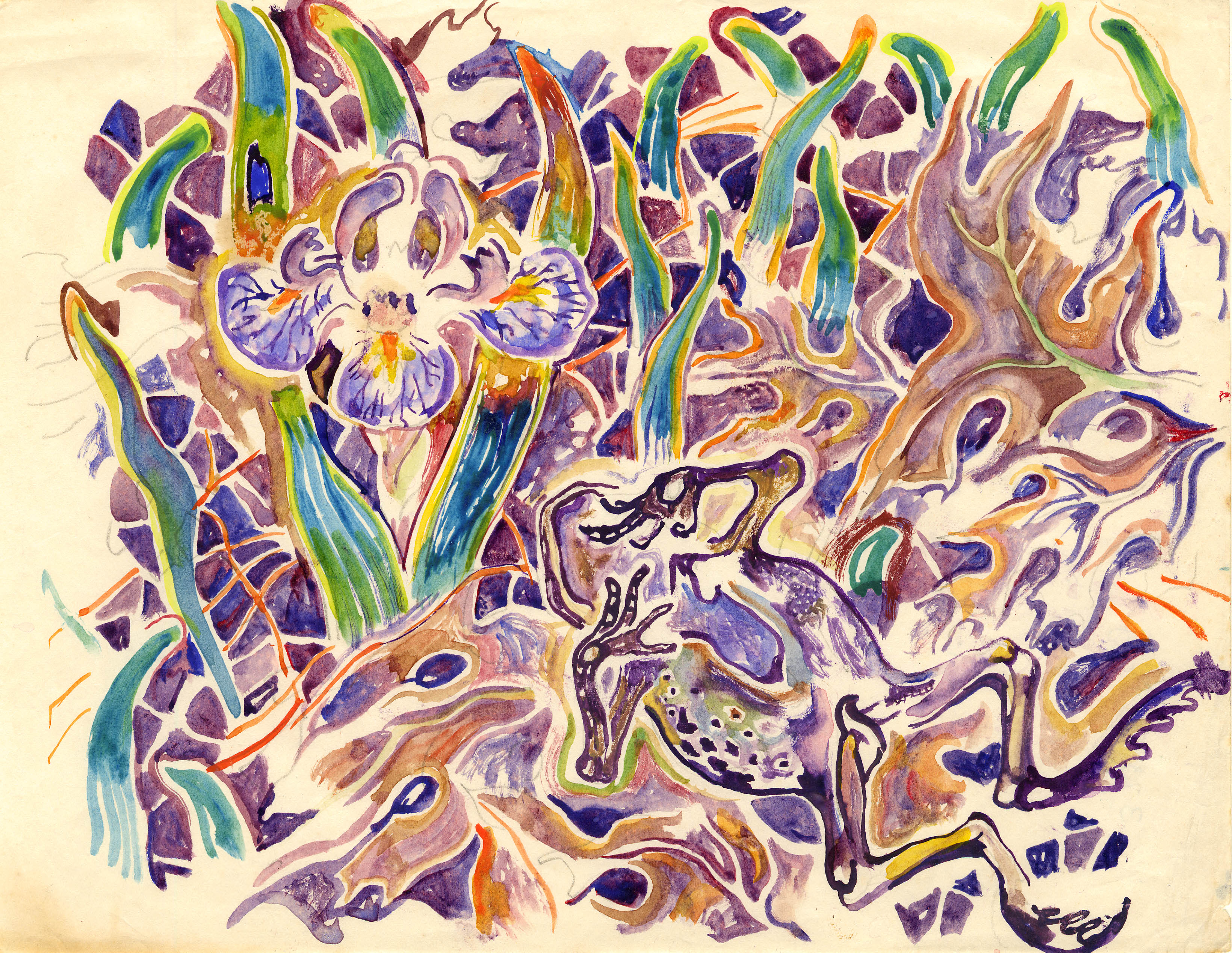 Walter Inglis Anderson, Frog with Iris, c. 1960, Watercolor on